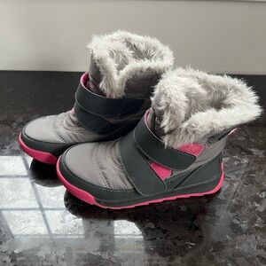 Sorel Kids Boots with Faux Fur Lining - Gray and Pink Size 13